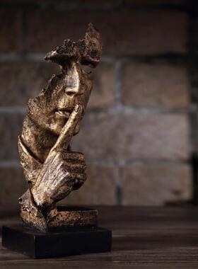 北欧抽象人物雕塑沉默是金创意办公室客厅软装家居装饰品设摆件设