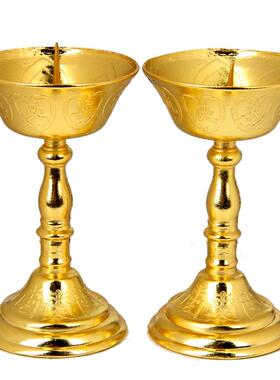 中式合金蜡烛台覆古烛台小针灯莲花灯一对