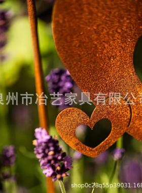 跨境新款爱心生锈园林花盆装饰户外庭院插件草地地插铁艺剪影