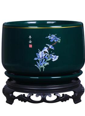 花盆陶瓷带托盘创意室内大号桌面绿萝吊兰植物简约君子兰花盆