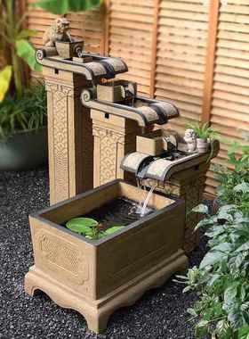 流水摆件户外阳台大型新中式鱼池循环水景观鱼缸招财庭院装饰造景