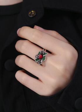 2026景泰蓝珐琅彩莲花戒指女复古民族风个性气质小众设计创意食指