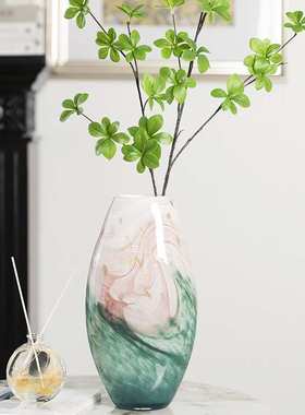 新中式轻奢粉色渐变琉璃花瓶高级感玻璃摆件客厅插花玄关装饰品