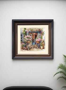 十字绣相框自裱法式复古蓝色画框空框摆台挂墙定制尺寸精
