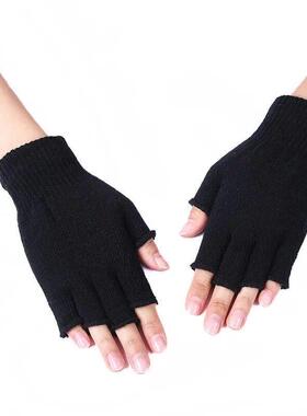 1Pair Unisex Black Half Finger Fingerless Gloves for Women a