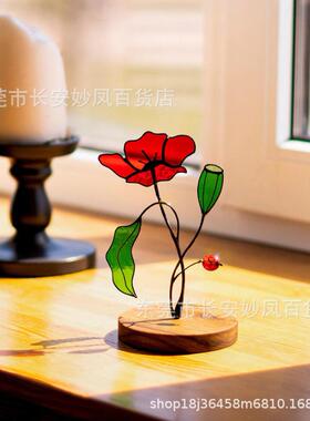 新品Suncatcher Stained Flower彩色金属装饰花礼物装饰摆件