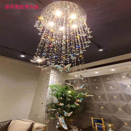 水晶蝴蝶吊灯 K9水晶七彩炫彩楼梯灯具酒店大堂沙别墅公寓110跨境 - 图1