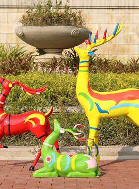 彩绘梅花鹿摆件户外玻璃钢雕塑园林景观公园花园庭院创意鹿美陈