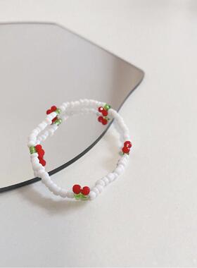 项炼为妇女樱桃串珠项炼女孩小清新可爱的米珠项炼锁骨炼