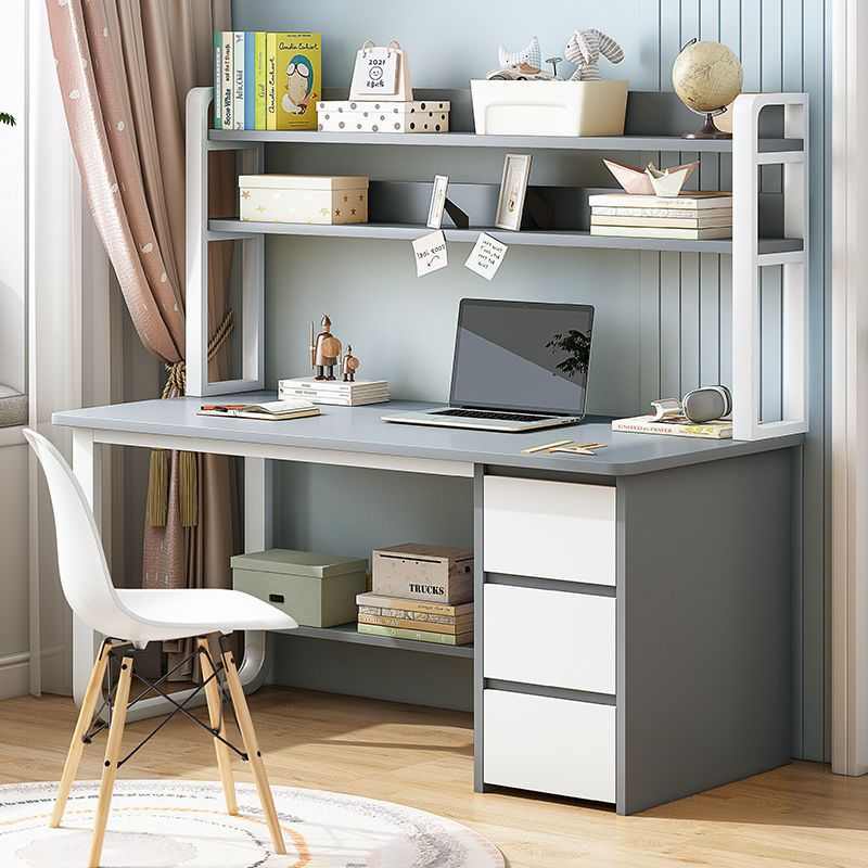 电脑台式桌书桌书架组合一体家用简约卧室学生建议办公写字桌 - 图3