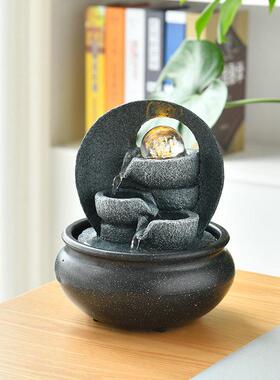 招财流水喷泉摆件循环风水球现代轻奢客厅桌面小型流水器开 业礼