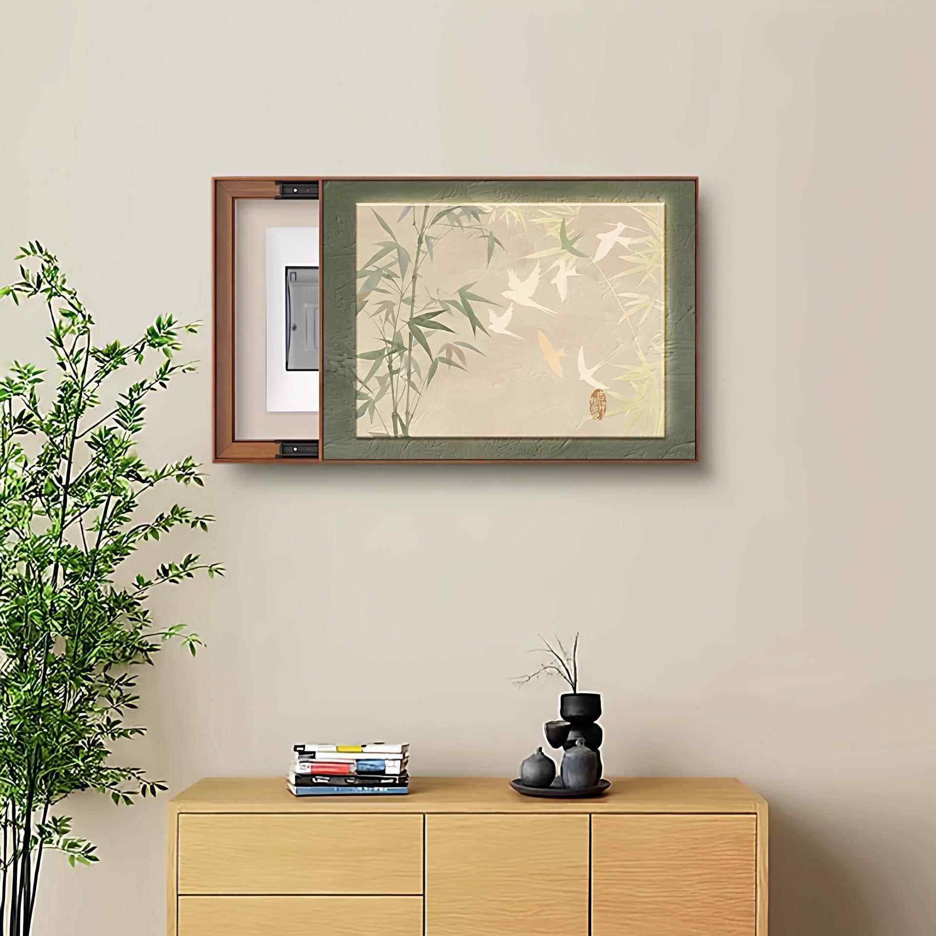 新中式免打孔表箱装饰画竹子餐98403170厅电源开关盒挂画电箱挡推 - 图2