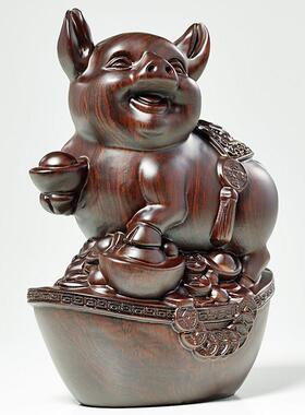 木雕福猪摆件实木生肖元宝猪客厅玄关电视柜家居装饰乔迁创意礼品