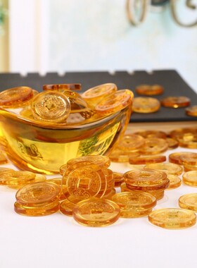 水晶钱币 招财小铜钱摆件 七星钱元宝 招财进宝 乾隆通宝五帝钱