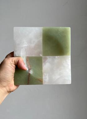 Jimin北欧轻奢天然大理石首饰钥匙收纳托盘创意拼花桌面装饰摆件