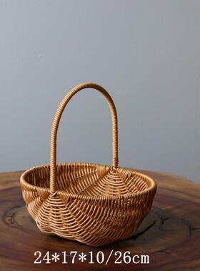 田园风系列藤编手提篮子塑料藤仿藤手工编织花篮手提包野餐篮子