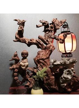 蹄甲金丝红木羊中国根雕根艺摆树根毛料珊瑚木沉LJC木风水族水件