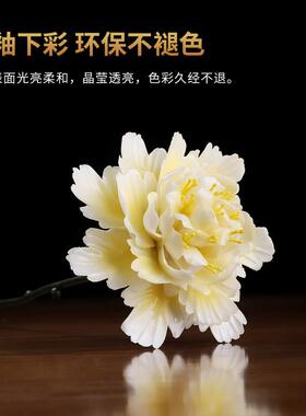 德化手工瓷花摆件中式创意桌面花瓶 牡丹花枝陶瓷装饰品 新中式陶