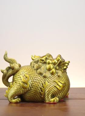 杨铜记 黄铜貔貅元宝金钱貔貅摆件大肚貔貅