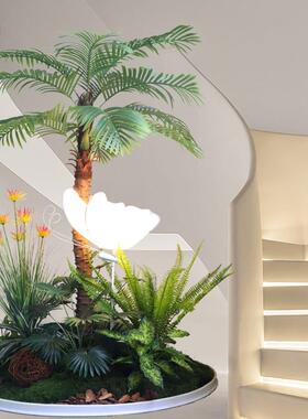 室内造景热带绿植景观植物装饰空间场景布置楼梯下咖啡店商场