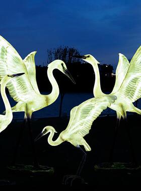 发光白鹭动玻TB674538钢雕塑户花外园林璃景观水池仙鹤物鸟类模型