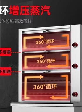德玛帝三门海鲜蒸柜商用电蒸箱炖汤柜燃气大型酒店饭店食堂蒸饭柜