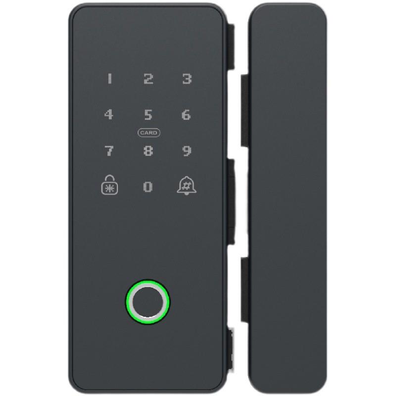 Glass door fingerprint lock without hole opening office smart password lock double opening single door swipe card attendance mobile phone remote control