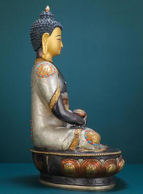 正品佛阿弥宝陀佛像尼泊黄铜手工古色鎏金鎏银密宗佛台供奉摆件尔