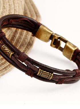 Bracelet Multilayer Leather bangle wristlet外贸欧美风手炼新