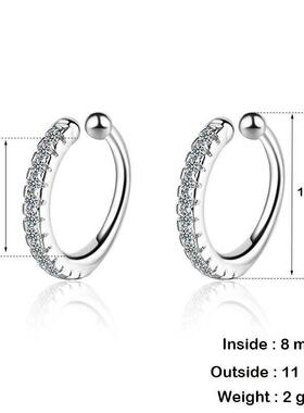 925 Silver Simple Zircon Crystal Clip on Ear Cuff Earring Wo