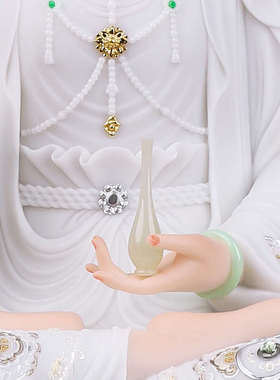 观音像 合成汉白玉石南海观世音娑婆三圣居家客厅桌面人物摆件