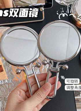 小镜子便携银色小镜子ins可手持便携式折叠双面化妆镜迷你桌面f