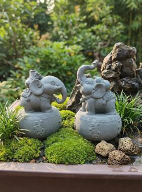青砂石五福临门大象摆件仿古工艺品家居客厅玄关茶桌鱼缸创意装饰