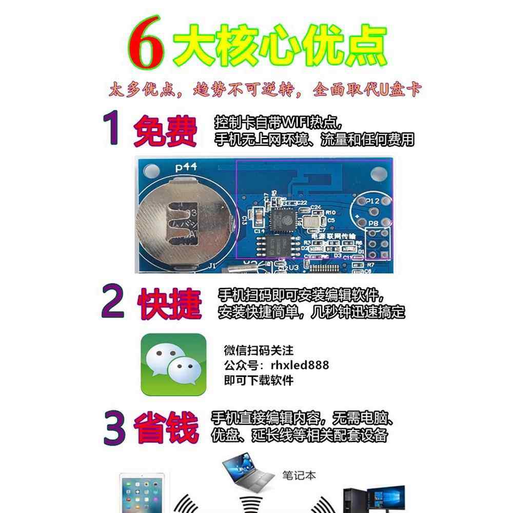 地摊LED显示屏手机WiFi无线控制卡瑞合信RHX-Q4Q10门头全彩卡中航,淘宝优惠券,粉丝福利购,淘宝优惠卷