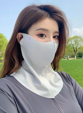 防晒面罩女防紫外线夏季开车骑行透气护颈遮脖子遮阳全脸冰丝口罩