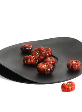 现代轻奢黑色金属几何托盘高档样板间客厅玄关托盘客厅餐厅饰品