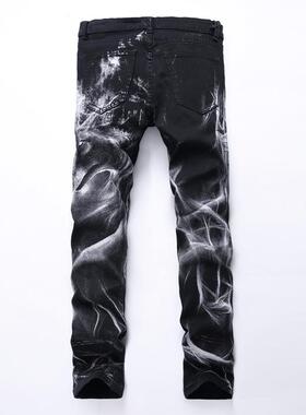 Men's Pattern Printed Jeans Elastic Youth Painted Flower