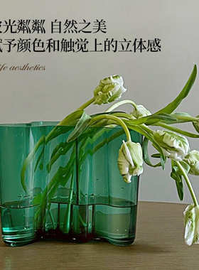 传奇湖泊透明碧绿色水晶花瓶锤纹经典湖泊系列花器桌面插花瓶摆件