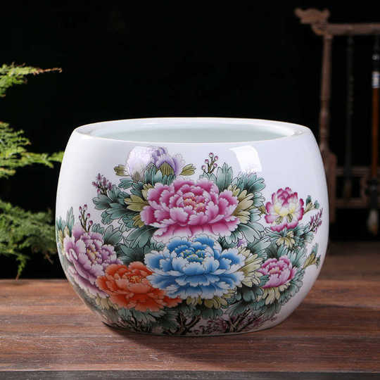 客厅家居摆设聚宝盆景德镇摆件粉彩电视柜缸玄关装饰品陶瓷器创意