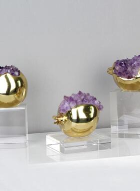 新款直销现代新中式紫水晶黄铜石榴多子多福摆件客厅桌面书房酒柜