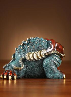 彩金蟾摆件办室家居室铜内桌面蟾蜍工车摆件《艺礼品铜金小蟾公摆