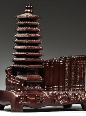 黑檀木雕实木九层文昌塔笔筒送老师学生领导送礼品办公室客厅摆件