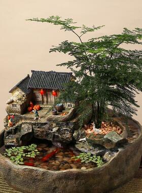 摆桌面微景观小鱼流水件循环水客厅缸F968MH95办公室新装饰开业乔