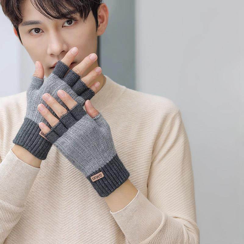 半指手套男士冬天保暖加绒加厚针织毛线露指学生写字骑行秋冬季男,淘宝优惠券,粉丝福利购,淘宝优惠卷
