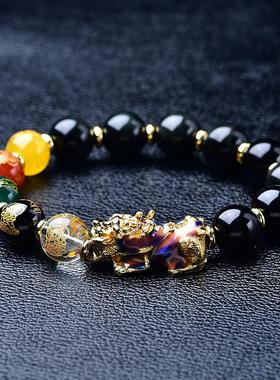 五路财神手串貔貅天然黑曜石男士感温变色高级感饰品串珠手链情侣