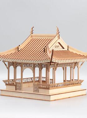 新中式禅意侘寂风院落摆件创意木质凉亭建筑屋檐样板房间软装饰品