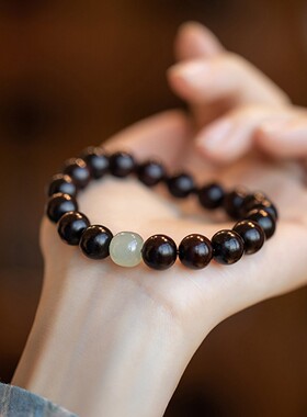 2026印度老料正宗小叶紫檀文玩手串男款沉木和田玉石佛珠手链女生