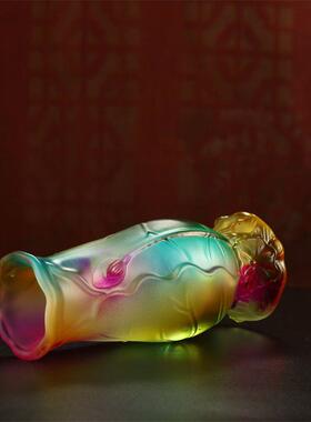 新中式净水瓶 净花瓶 观音供瓶佛彷琉璃浮雕莲花家用插花供佛花瓶