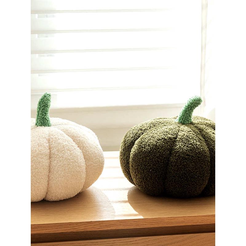 网红泰迪绒南瓜抱枕民宿客厅沙发靠枕床上大靠垫样板房软装坐垫 - 图0