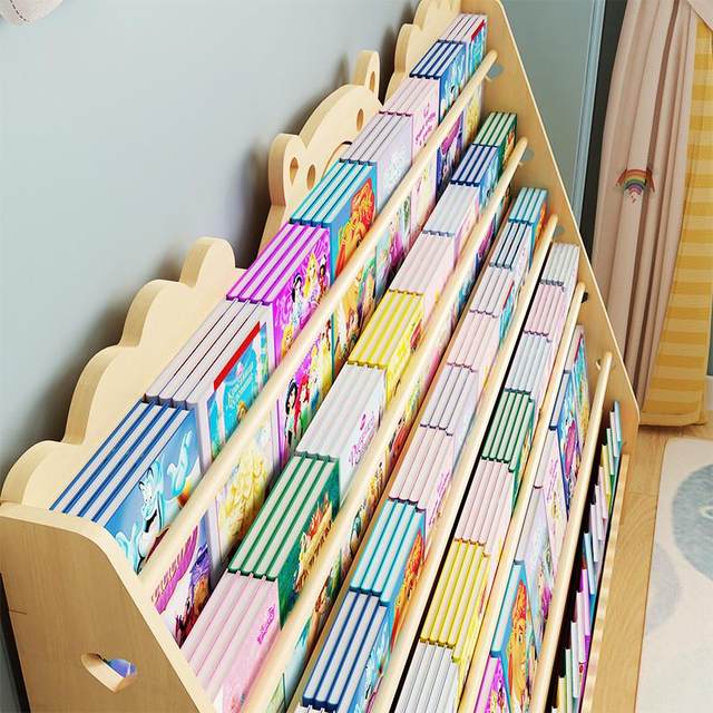Solid wood children's bookshelf shelf mobile home floor-standing wooden book storage rack kindergarten baby picture book shelf